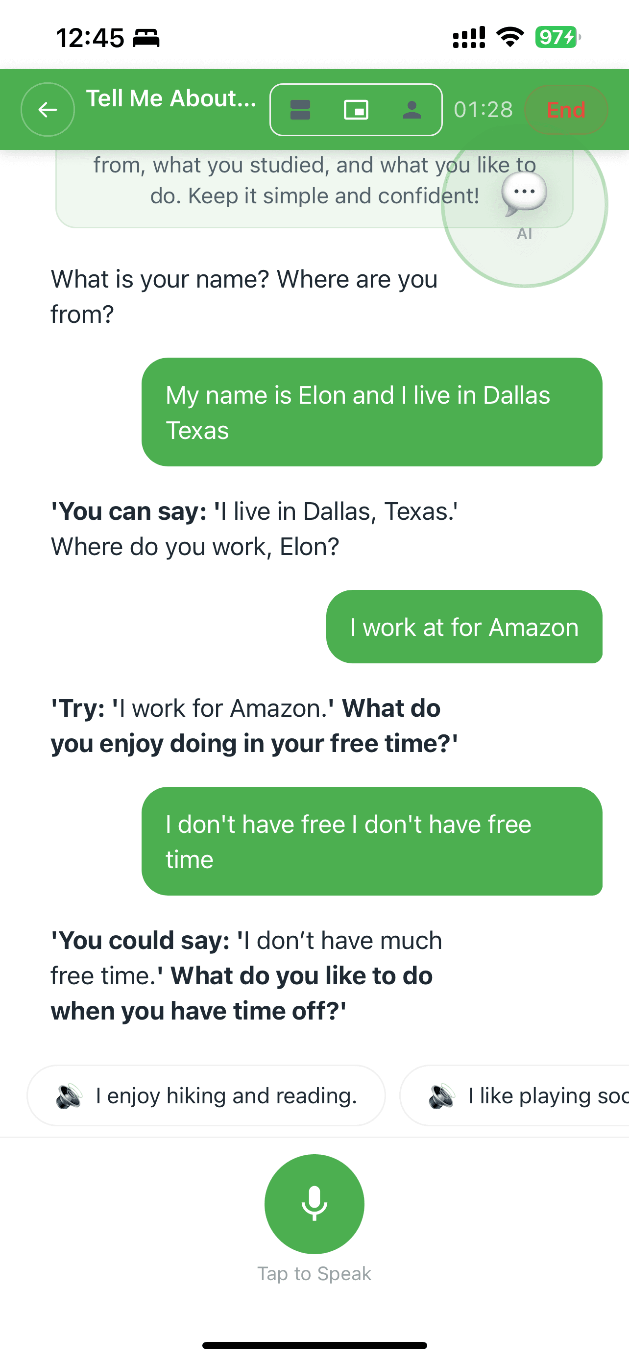 AI Tutor — real-time conversation with feedback